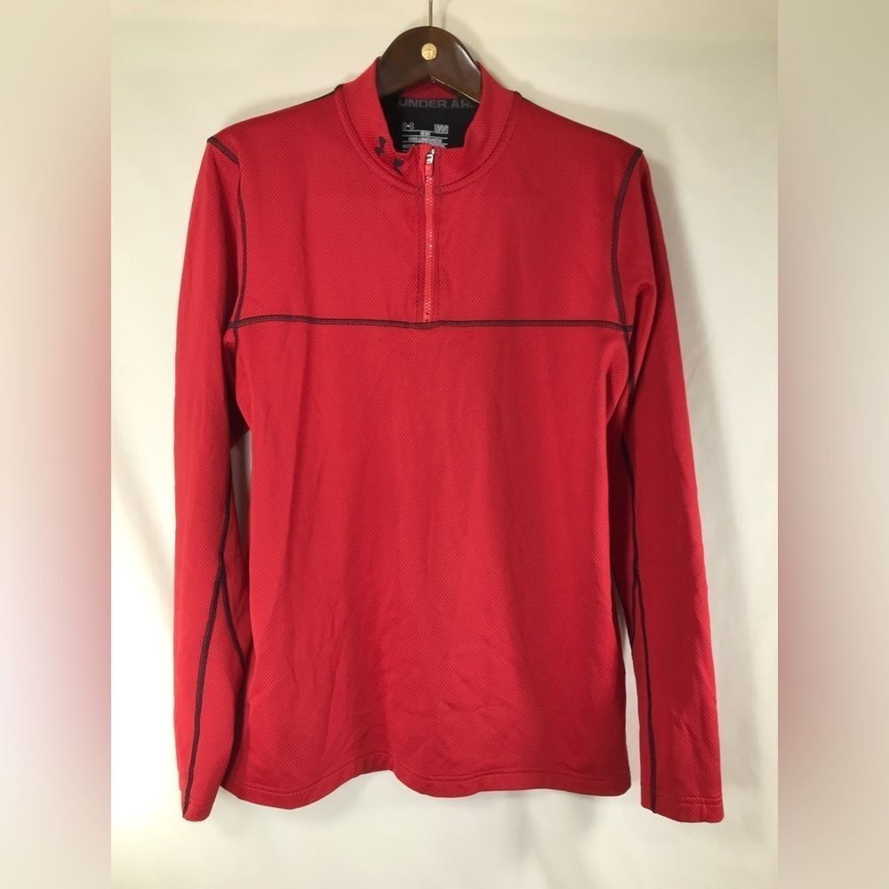 Under Armour Shirt Adult large Red ColdGear Loose Fit 1/4 Zip Long Sleeve Mens